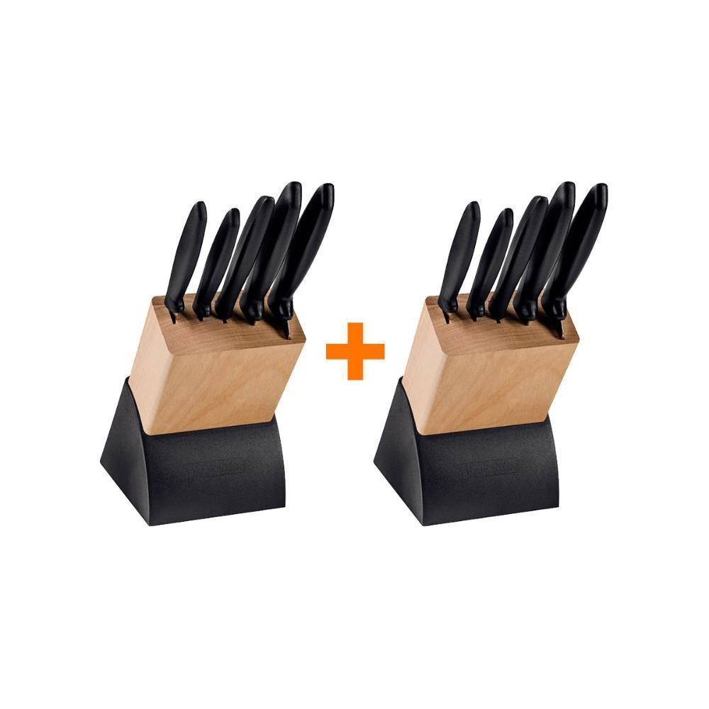 Kit - 2 Jogos De Facas Plenus Lâminas Aço Inox E Suporte De Madeira 6 Peças - Tramontina - 1
