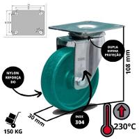 Rodizio Alta Temperatura Inox 3 Pol. Giratório S/Freio 230ºc - 2