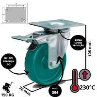 Rodizio Inox 3 Pol. Alta Temperatura Giratório C/Freio 230ºc - 4