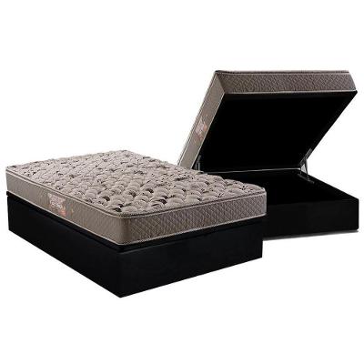 Cama Box Baú Casal: Colchão Ortopédico Herval AG65 Fort Black Firme Pillow Top + Base CRC Suede Black(138x188)