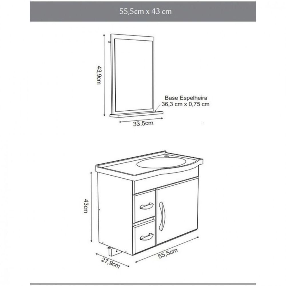 Kit Banheiro Rorato Siena Armário Suspenso Com Pia E Espelho Branco Com Preto - 3