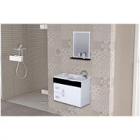 Kit Banheiro Rorato Siena Armário Suspenso Com Pia E Espelho Branco Com Preto - 1