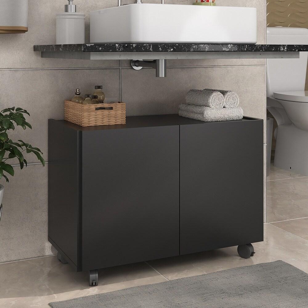Gabinete Armário De Banheiro 62,5cm Com Rodízios 2 Portas Multimóveis Mp5043 Preto Preto - 3