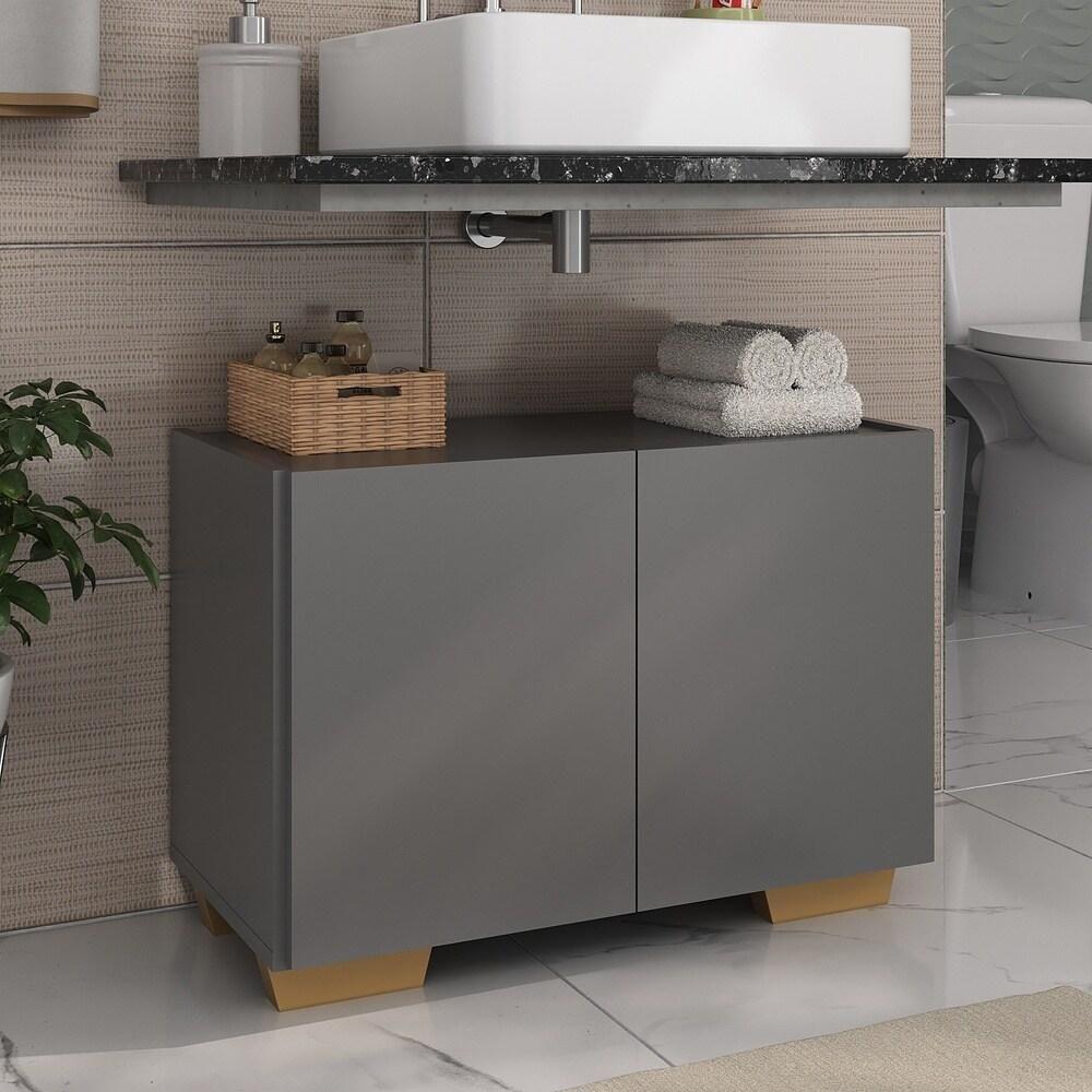 Gabinete Armário De Banheiro 62,5cm 2 Portas Com Pés Multimóveis Mp5046 Grafite/natural Grafite/natural - 2