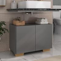 Gabinete Armário De Banheiro 62,5cm 2 Portas Com Pés Multimóveis Mp5046 Grafite/natural Grafite/natural - 2