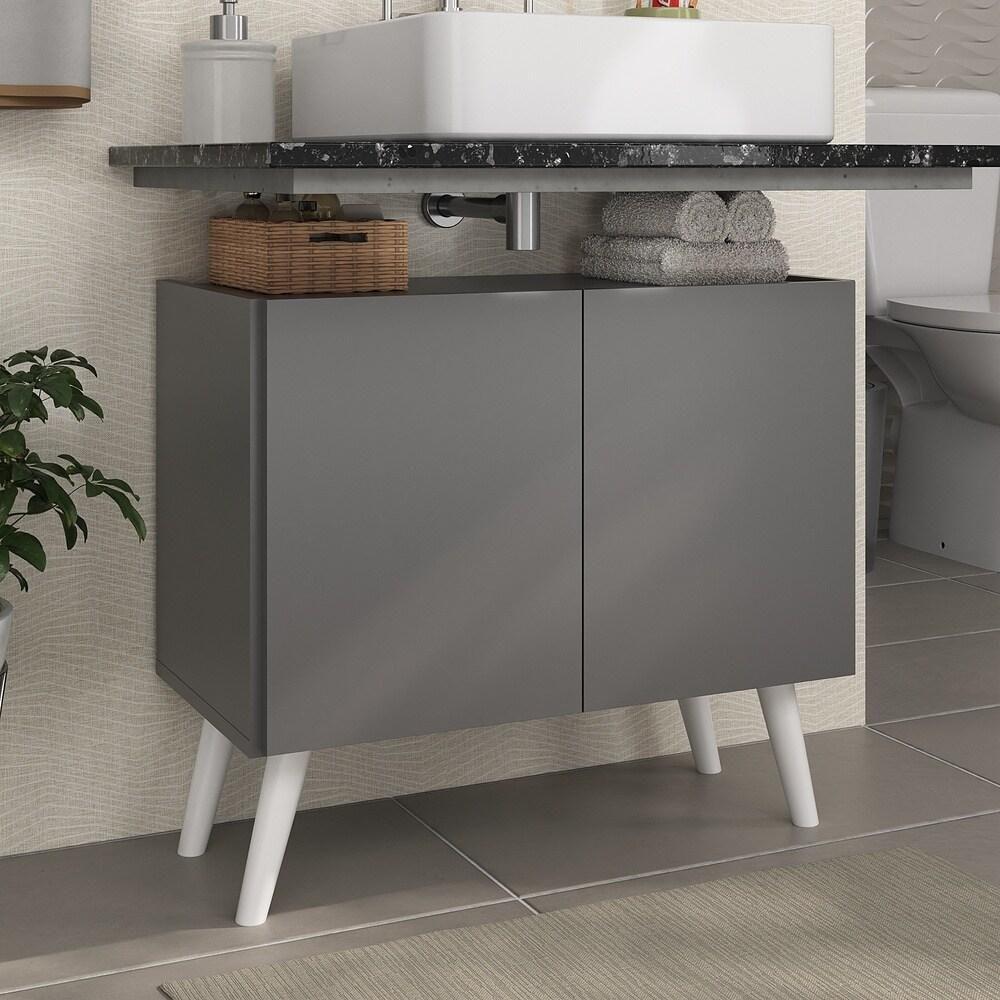 Gabinete Armário De Banheiro 62,5cm Retrô 2 Portas Multimóveis Mp5045 Grafite/branco Grafite/branco - 2