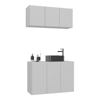 Conjunto Gabinete De Banheiro E Armário Aéreo 3 Portas Multimóveis Mp5048 Branco Branco