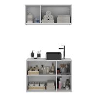 Conjunto Gabinete De Banheiro E Armário Aéreo 3 Portas Multimóveis Mp5048 Branco Branco - 3