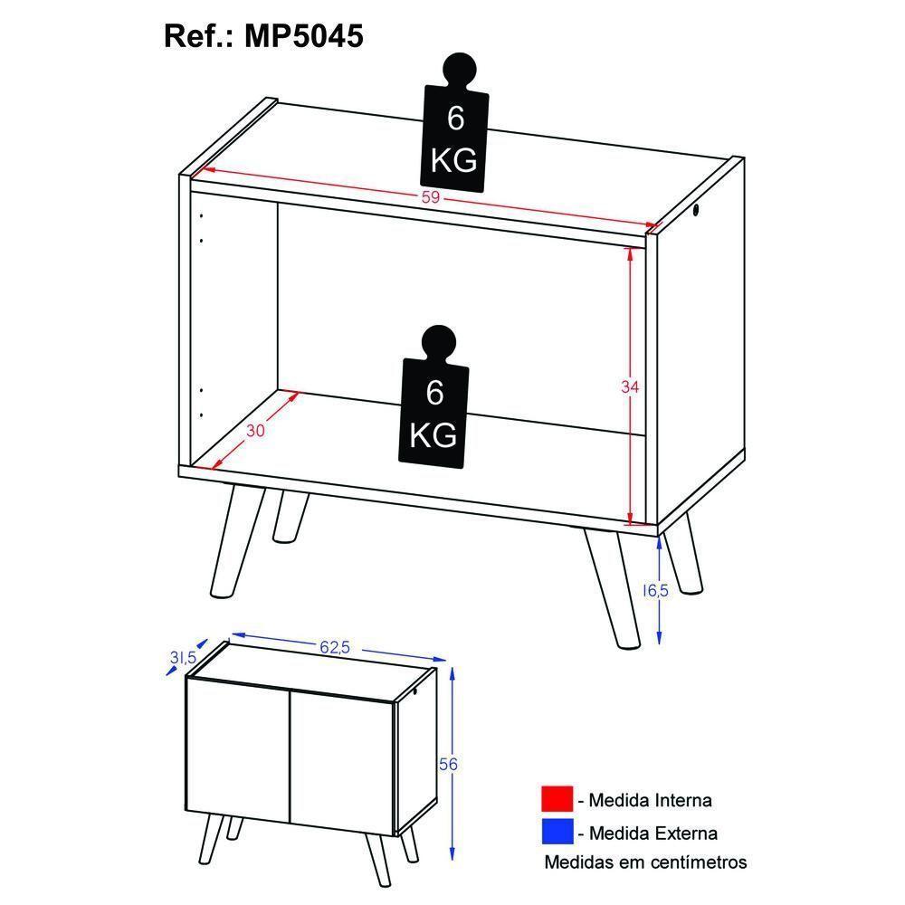 Gabinete Armário De Banheiro 62,5cm Retrô 2 Portas Multimóveis Mp5045 Branco/preto Branco/preto - 4