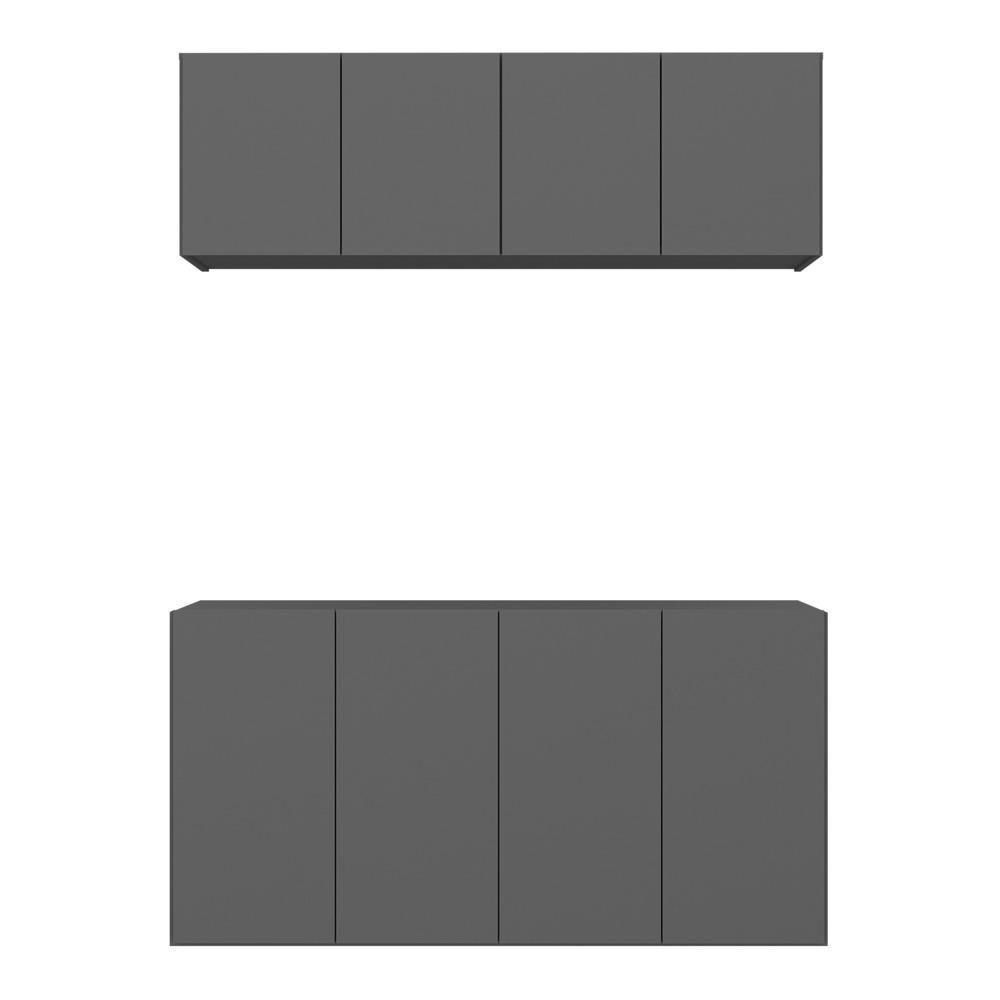 Kit Aparador Buffet Com Armário Aéreo 4 Portas Cantinho Do Café Multimóveis Mp1074 Grafite Grafite - 5