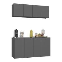 Kit Aparador Buffet Com Armário Aéreo 4 Portas Cantinho Do Café Multimóveis Mp1074 Grafite Grafite - 2