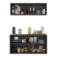 Kit Aparador Buffet Com Armário Aéreo 4 Portas Cantinho Do Café Multimóveis Mp1074 Grafite Grafite