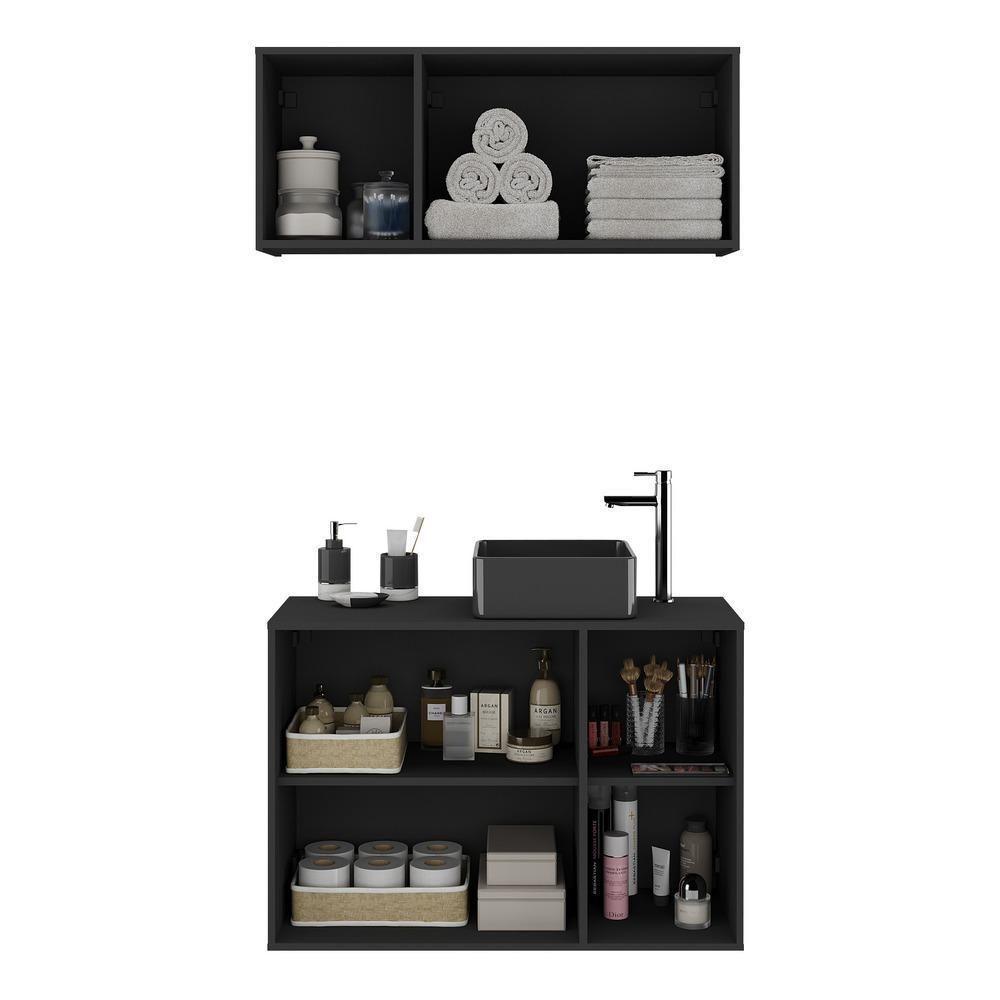 Conjunto Gabinete De Banheiro E Armário Aéreo 3 Portas Multimóveis Mp5048 Preto Preto - 2