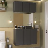 Conjunto Gabinete De Banheiro E Armário Aéreo 3 Portas Multimóveis Mp5048 Preto Preto