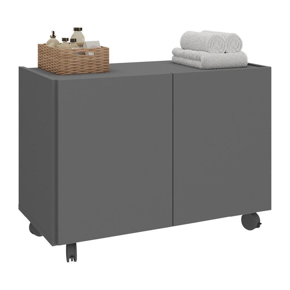 Gabinete Armário De Banheiro 62,5cm Com Rodízios 2 Portas Multimóveis Mp5043 Grafite Grafite - 1