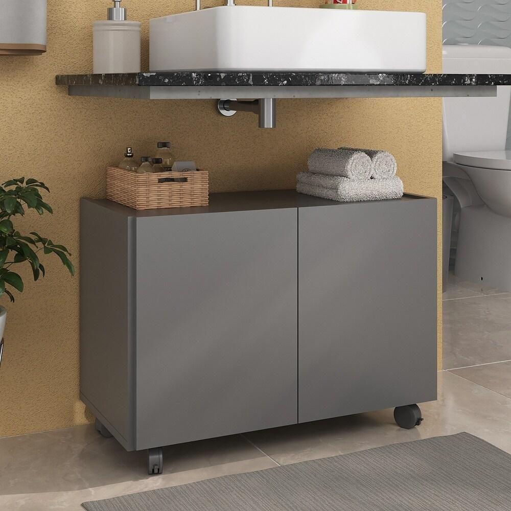 Gabinete Armário De Banheiro 62,5cm Com Rodízios 2 Portas Multimóveis Mp5043 Grafite Grafite - 2