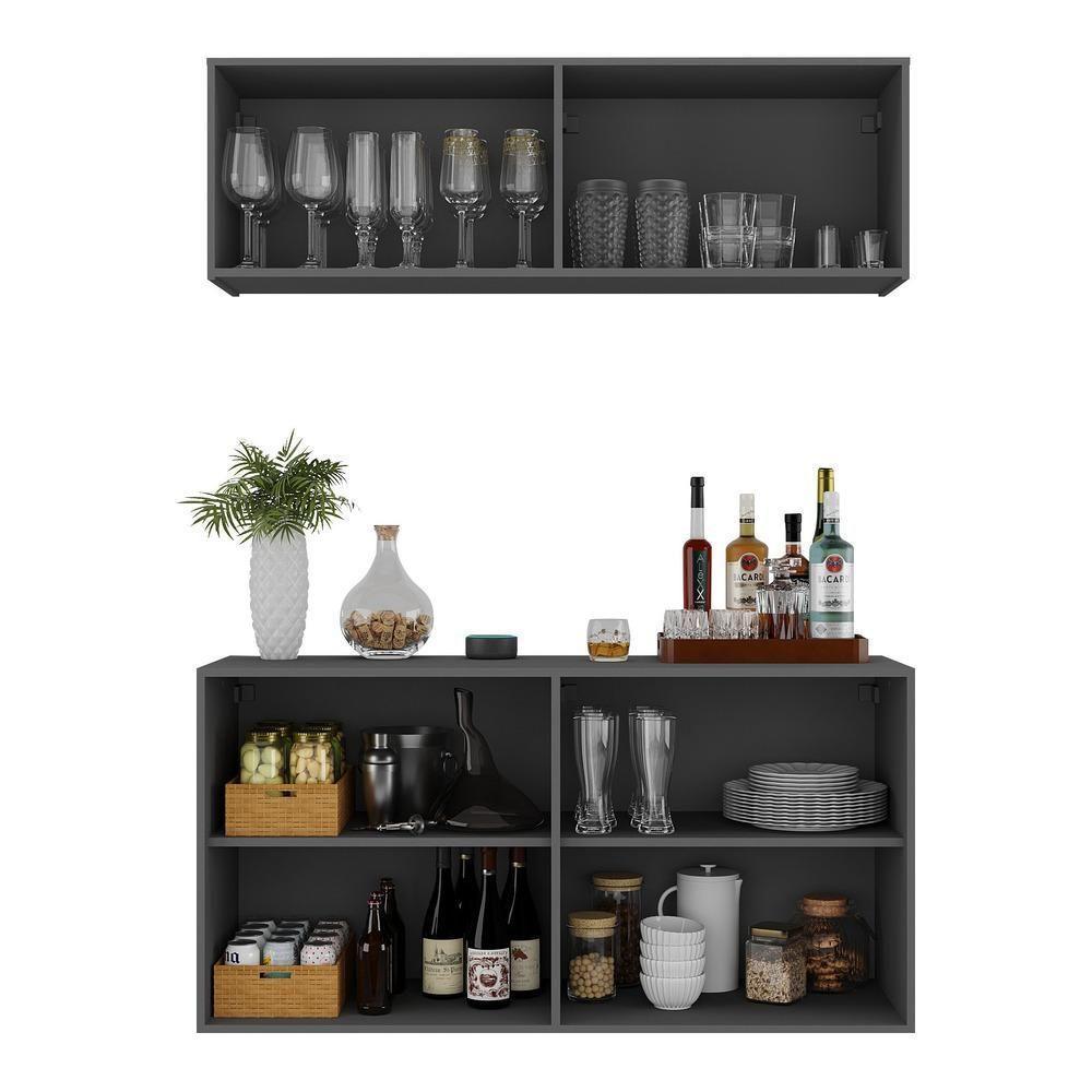 Kit Bar Armário Aéreo E Aparador 4 Portas Multimóveis Mp1075 Grafite Grafite - 3