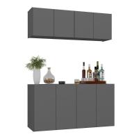 Kit Bar Armário Aéreo E Aparador 4 Portas Multimóveis Mp1075 Grafite Grafite - 1