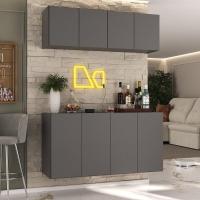 Kit Bar Armário Aéreo E Aparador 4 Portas Multimóveis Mp1075 Grafite Grafite - 2