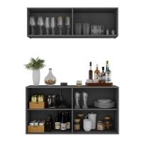 Kit Bar Armário Aéreo E Aparador 4 Portas Multimóveis Mp1075 Grafite Grafite - 3