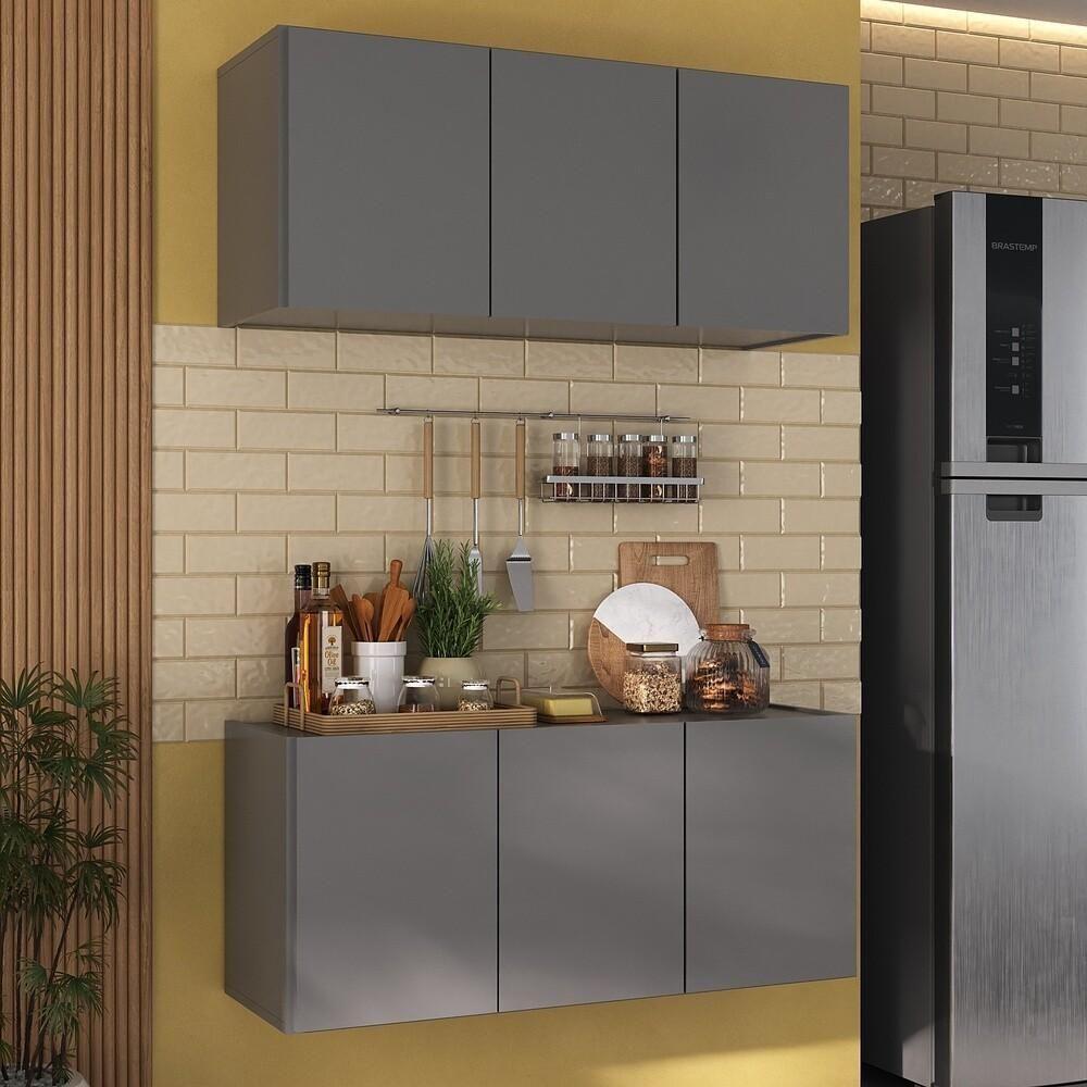 Kit Armário De Cozinha E Balcão 3 Portas Multimóveis Mp2164 Grafite Grafite - 2