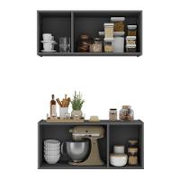 Kit Armário De Cozinha E Balcão 3 Portas Multimóveis Mp2164 Grafite Grafite