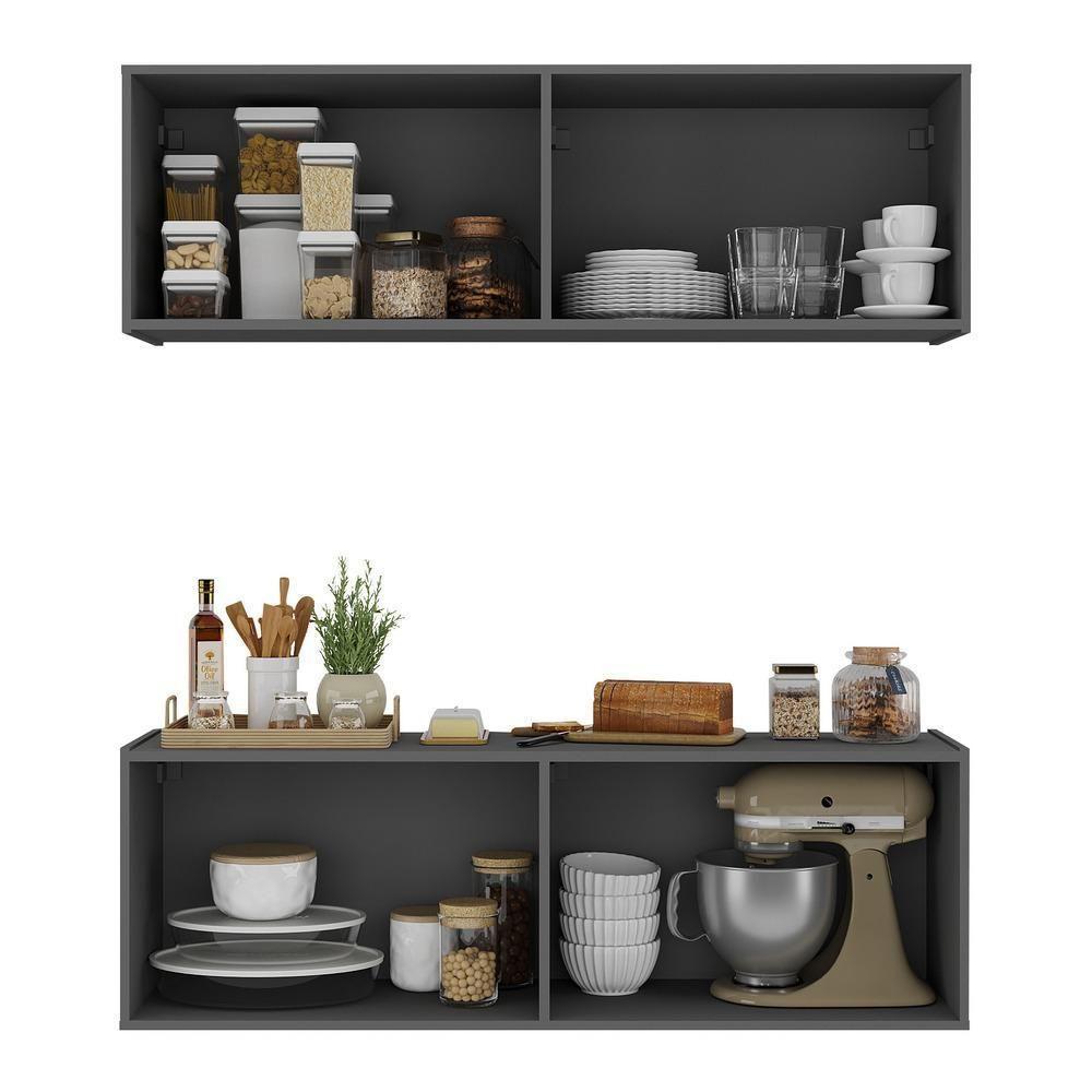 Kit Armário De Cozinha E Balcão 4 Portas Multimóveis Mp2161 Grafite Grafite - 2