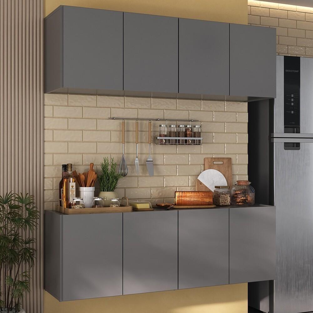 Kit Armário De Cozinha E Balcão 4 Portas Multimóveis Mp2161 Grafite Grafite - 3