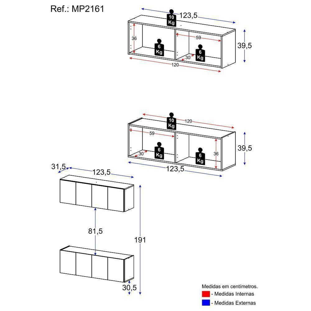 Kit Armário De Cozinha E Balcão 4 Portas Multimóveis Mp2161 Grafite Grafite - 4