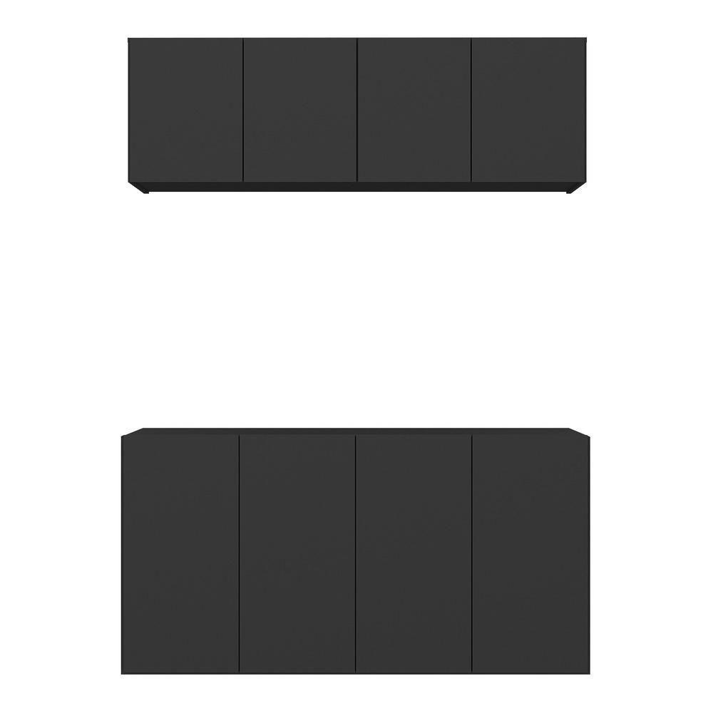 Kit Aparador Buffet Com Armário Aéreo 4 Portas Cantinho Do Café Multimóveis Mp1074 Preto Preto - 5