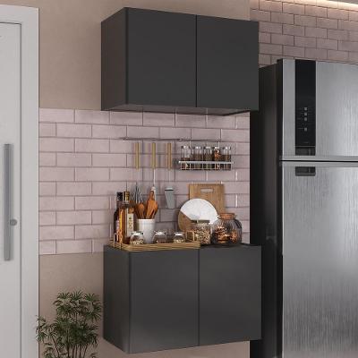 Kit Armário De Cozinha E Balcão 2 Portas Multimóveis Mp2163 Preto Preto
