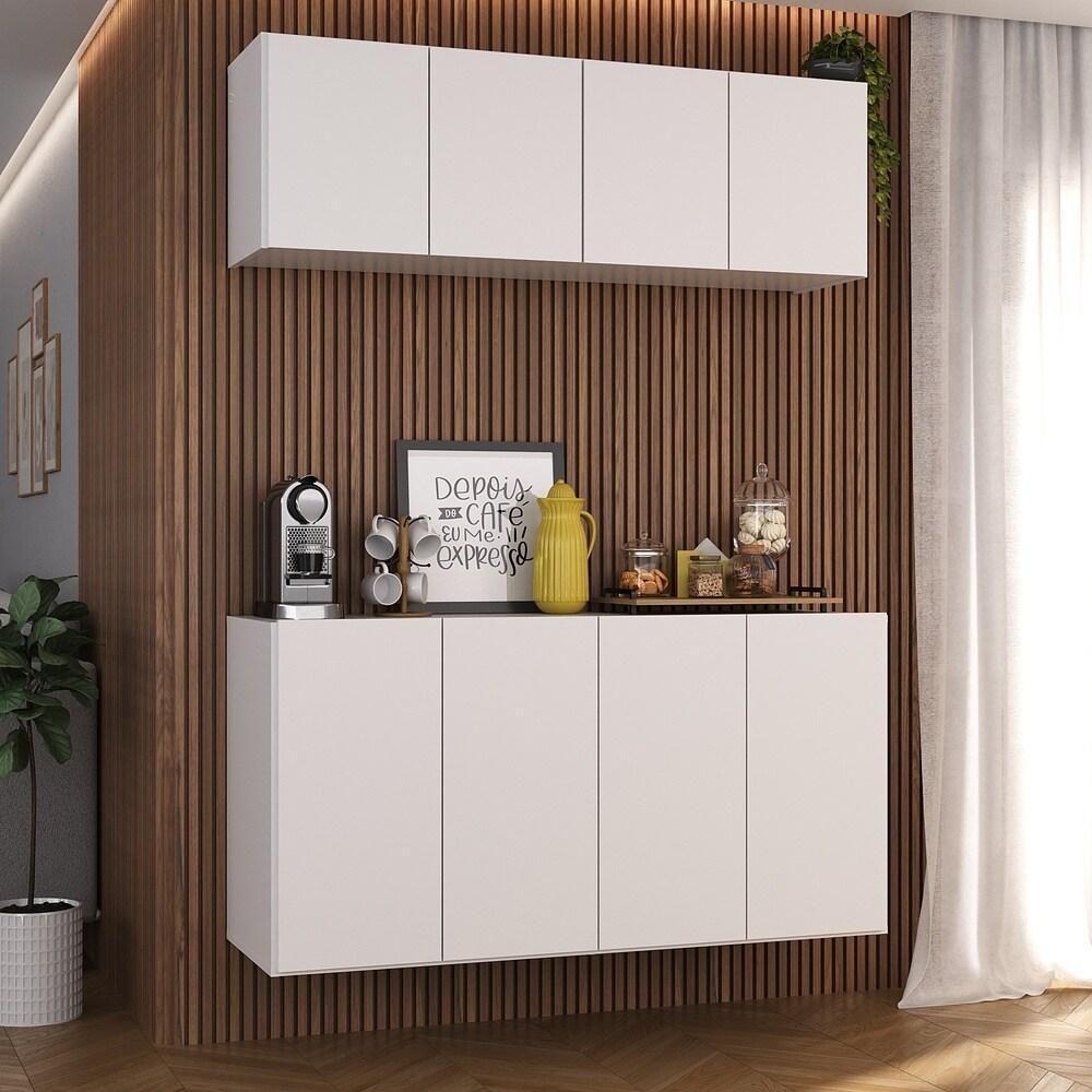 Kit Aparador Buffet Com Armário Aéreo 4 Portas Cantinho Do Café Multimóveis Mp1074 Branco Branco - 2