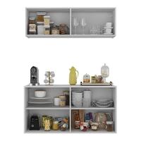 Kit Aparador Buffet Com Armário Aéreo 4 Portas Cantinho Do Café Multimóveis Mp1074 Branco Branco - 3