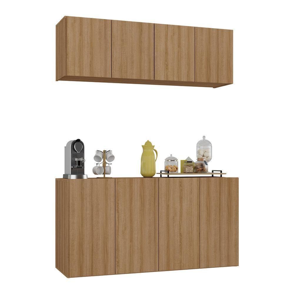Kit Aparador Buffet Com Armário Aéreo 4 Portas Cantinho Do Café Multimóveis Mp1074 Rustic Rustic - 1