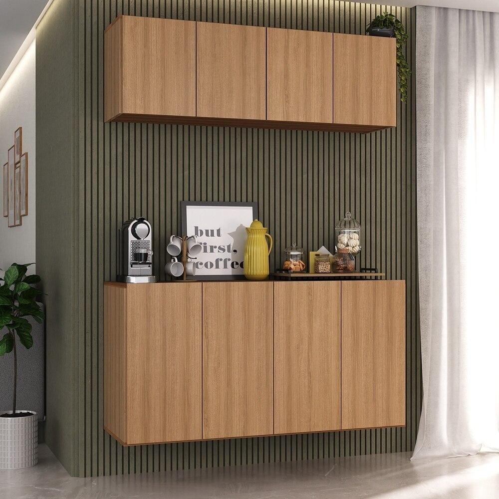 Kit Aparador Buffet Com Armário Aéreo 4 Portas Cantinho Do Café Multimóveis Mp1074 Rustic Rustic - 2