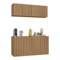Kit Aparador Buffet Com Armário Aéreo 4 Portas Cantinho Do Café Multimóveis Mp1074 Rustic Rustic - 1