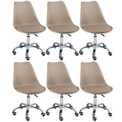 Kit 6 Cadeiras Com Rodízios Tulipa Office Nude