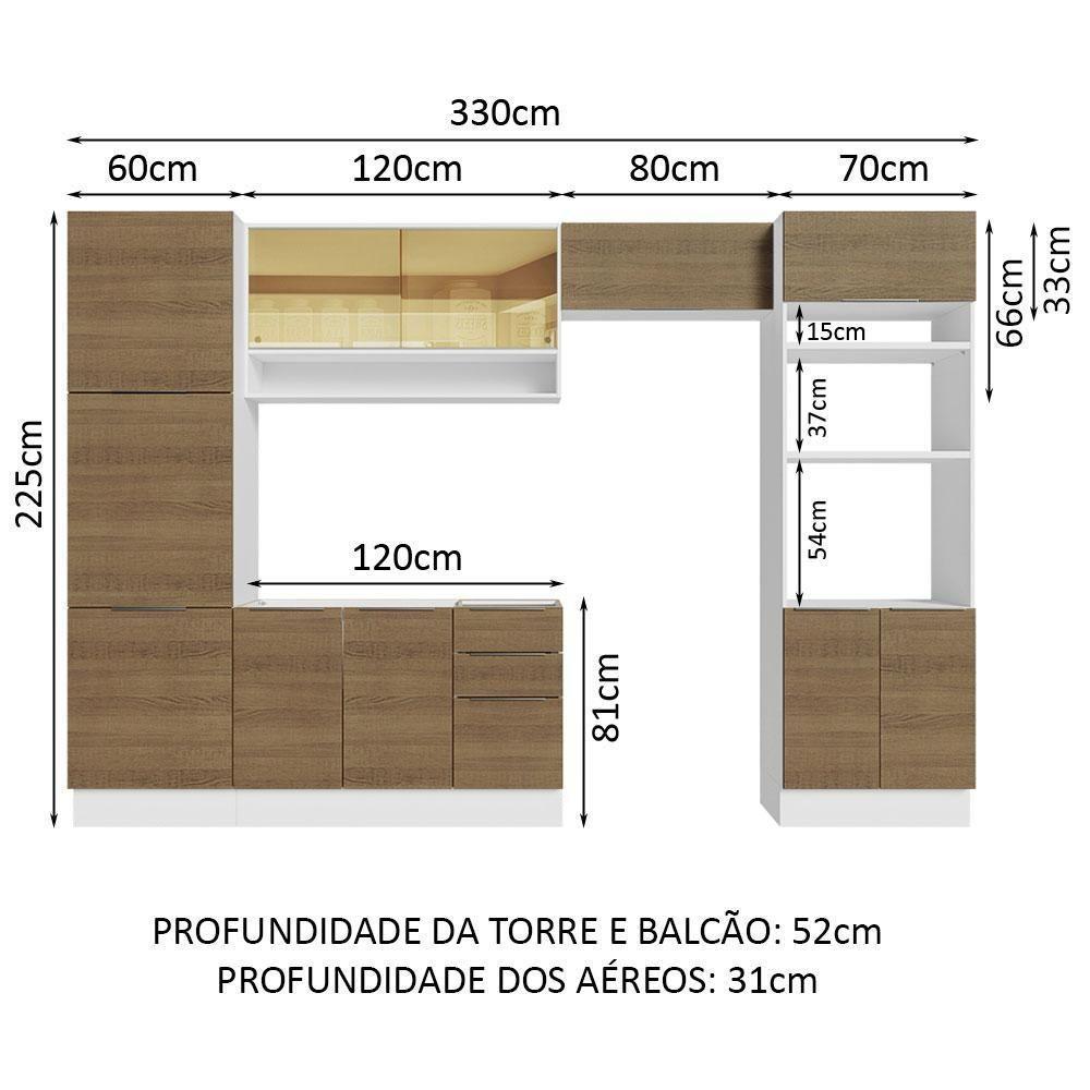 Armário De Cozinha Completa 330cm Branco/rustic Stella Madesa 03 Branco/rustic - 10