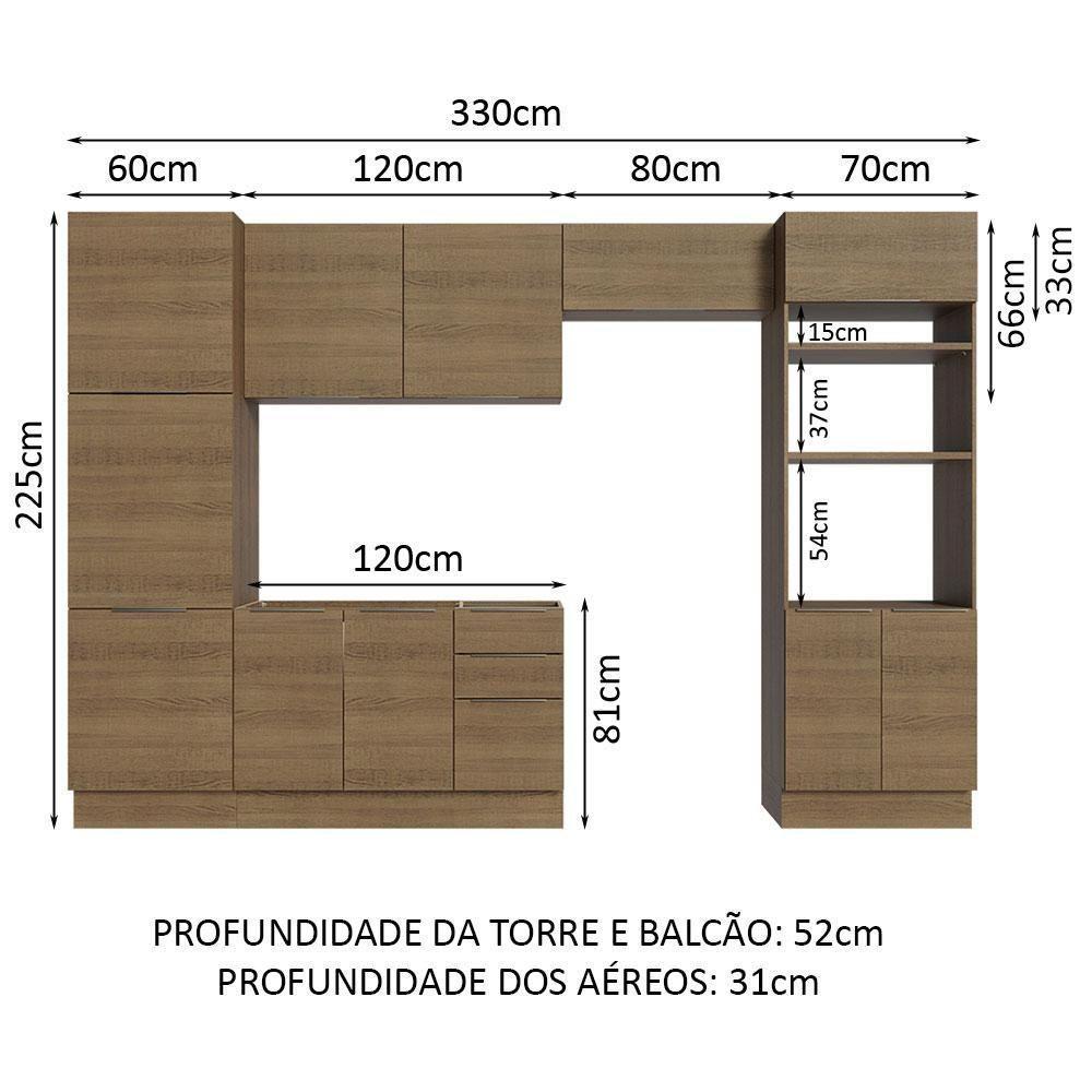 Armário De Cozinha Completa 330cm Rustic Stella Madesa 02 Rustic - 10