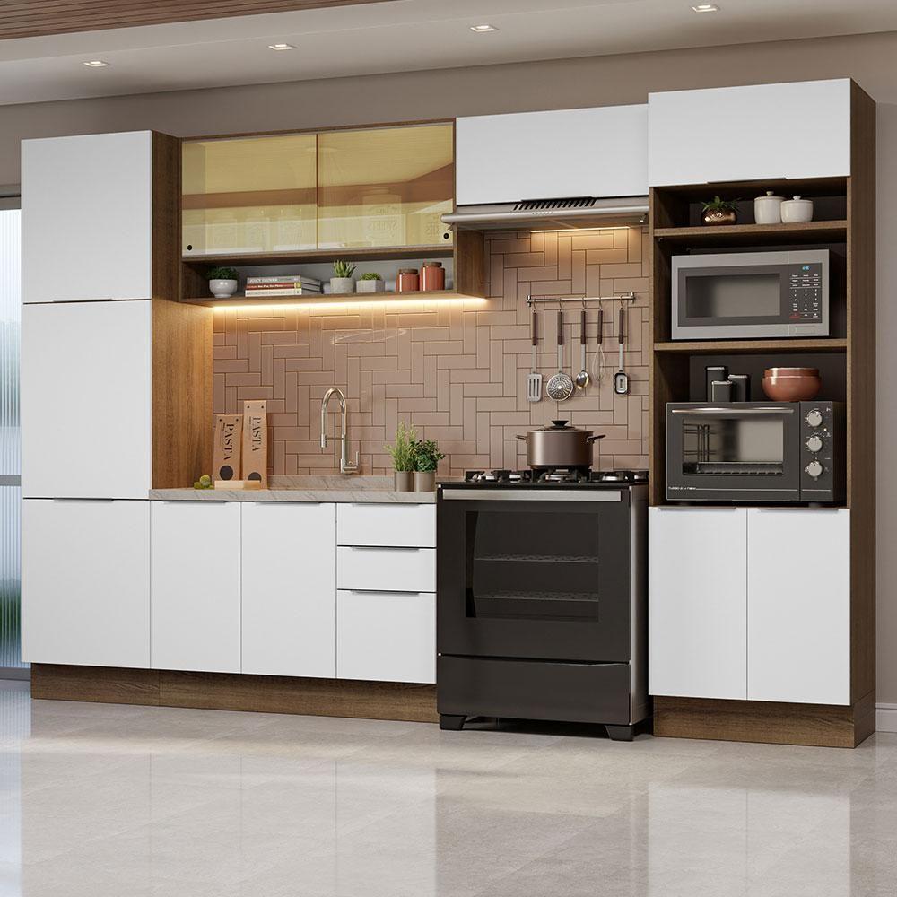 Armário De Cozinha Completa 330cm Rustic/branco Stella Madesa 03 Rustic/branco - 1