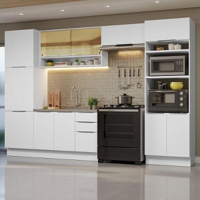 Armário de Cozinha Completa Stella 11 Portas 3 Gavetas MDF 330cm Branco Moderno