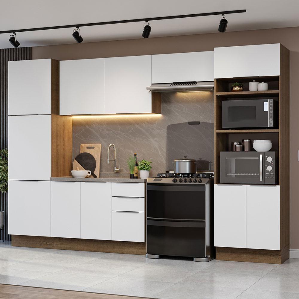 Armário De Cozinha Completa 330cm Rustic/branco Stella Madesa 02 Rustic/branco - 1