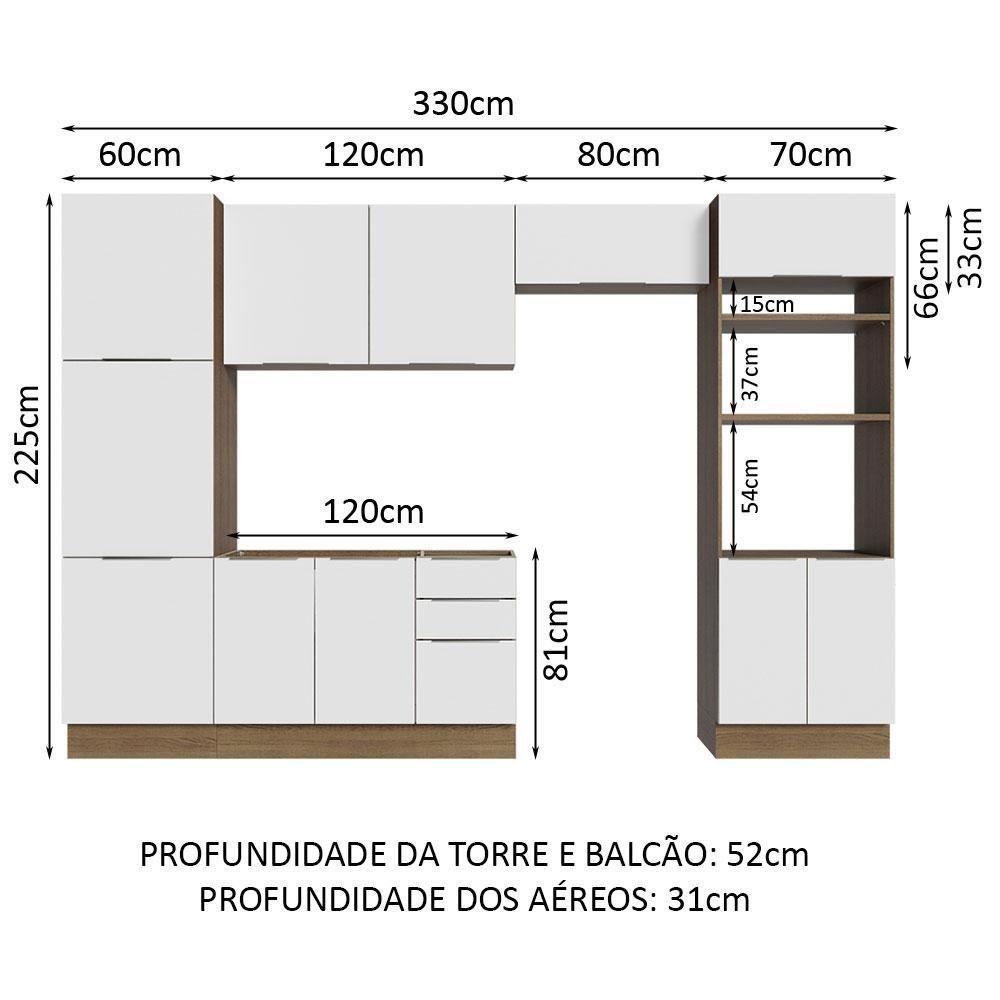 Armário De Cozinha Completa 330cm Rustic/branco Stella Madesa 02 Rustic/branco - 3