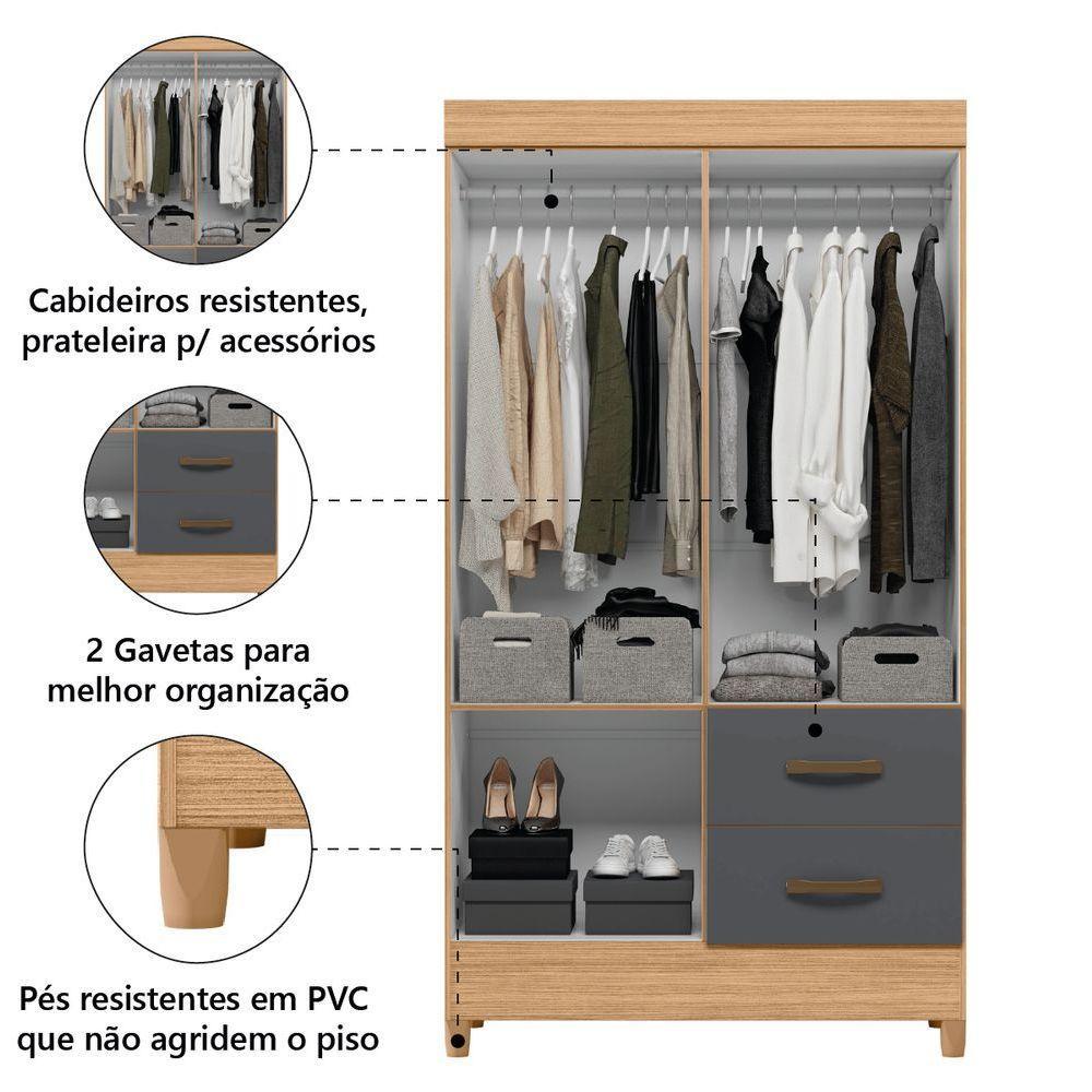 Guarda Roupas Solteiro 4 Portas 2 Gavetas Mobi Nature / Grafite Albatroz Nat/titan - 2