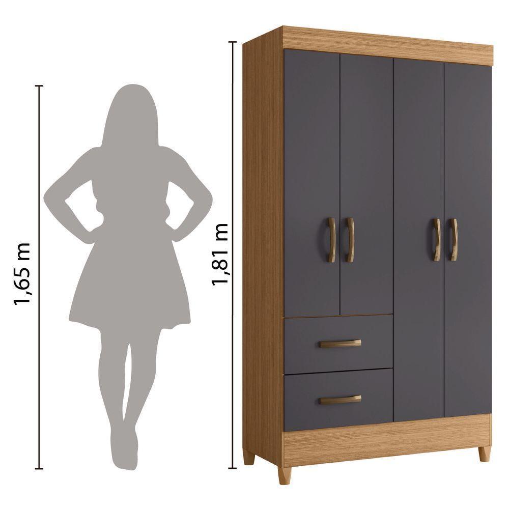 Guarda Roupas Solteiro 4 Portas 2 Gavetas Mobi Nature / Grafite Albatroz Nat/titan - 3