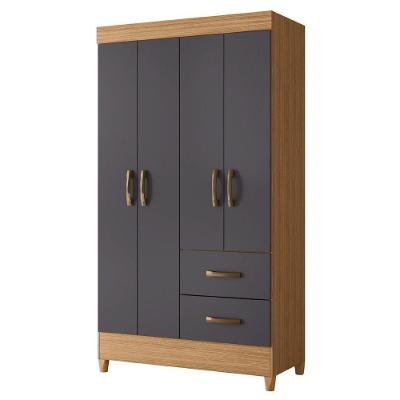 Guarda Roupa Solteiro Mobi 4 Portas Bater 2 Gavetas Nature - Grafite Albatroz
