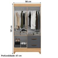 Guarda Roupas Solteiro 4 Portas 2 Gavetas Mobi Nature / Grafite Albatroz Nat/titan