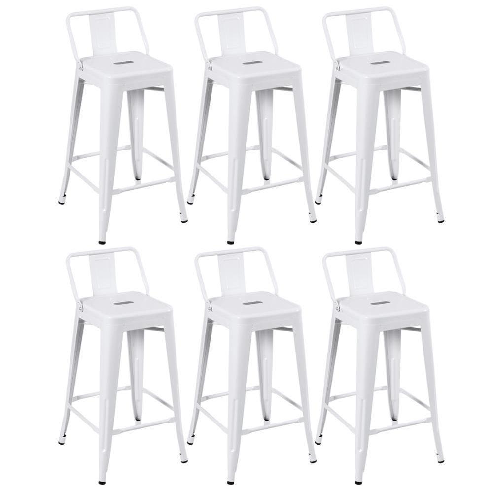 Kit 6 Banquetas Médias Iron Tolix Com Encosto 66cm Branco - 1