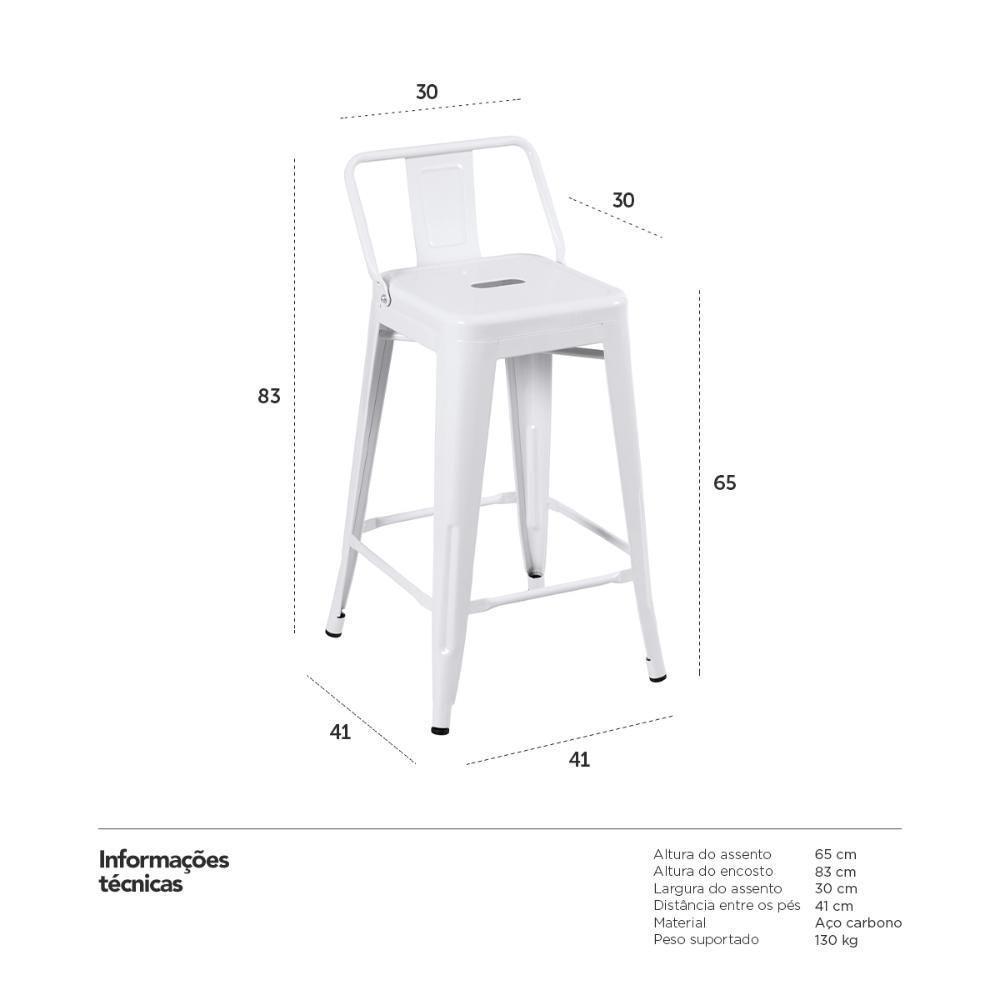 Kit 4 Banquetas Médias Iron Tolix Com Encosto 66cm Branco - 2
