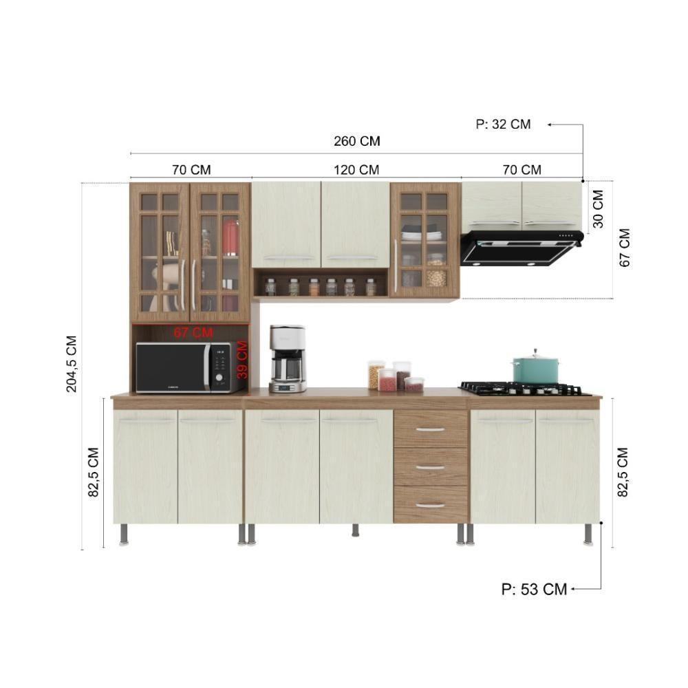 Cozinha Modulada Completa Fidelitá Paris 5 Peças 260cm 13 Portas 3 Gavetas Com Tampo Nogal/salinas - 4